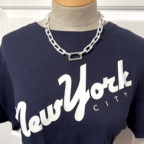 White Enamel Paperclip Link Necklace w/CZ Carabiner - NWT - Picture 3 of 6